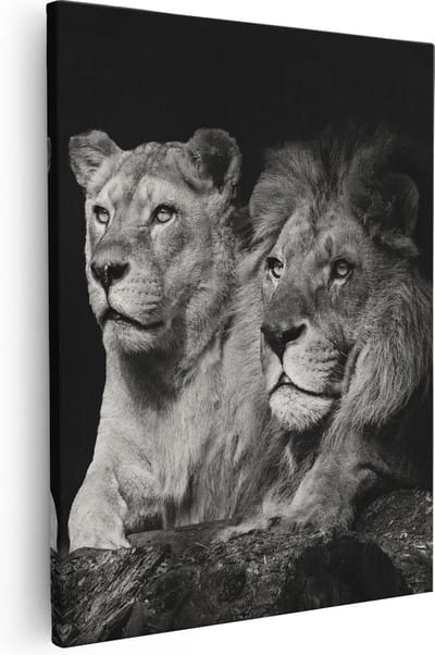 Artaza Canvas Schilderij Leeuwenfamilie - 40x50 cm - Wanddecoratie Dierenkop - Muurdecoratie Woonkamer - Kamer Accessoires Dieren