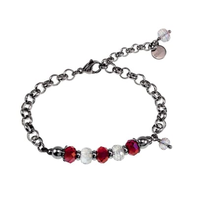 Armband Dames - RVS - Ronde Schakelarmband met Donkerrood Kristallen - Verstelbaar