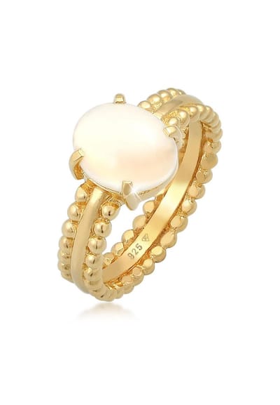 Elli PREMIUM - Ring - Dames Chunky Glamour Trend Blogger Ovaal met Maansteen in 925 Sterling Zilver Verguld - Dames