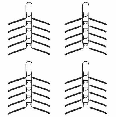 Behave Ruimtebesparende Kledinghanger - Kledinghangers - Kapstok - Antislip - Metaal - 5 Haken - Zwart - 4 Stuks