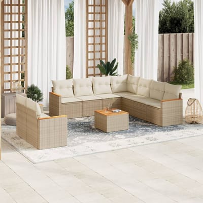 vidaXL - 10-delige - Loungeset - met - kussens - poly - rattan - beige