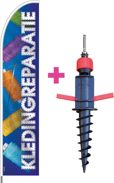 Beachflag - Kledingreparatie - Vlag + Grondboor + Rotator + Hengelsysteem + Draagtas - Actievlag.nl