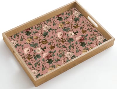 Dienblad hout 50x35 cm - Schootdienblad - Bloemen - Klassiek - Roze - Borrelplank rechthoek - Plateau dienbladen