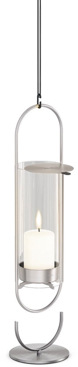 höfats OVAL CANDLE Kandelaar 35 zilver Lantaarn om neer te zetten of op te hangen, kandelaar van roestvrij staal en glas, eenvoudig schoon te maken