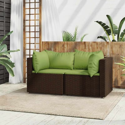 vidaXL - Tuinhoekbanken - met - kussens - 2 - st - poly - rattan - bruin