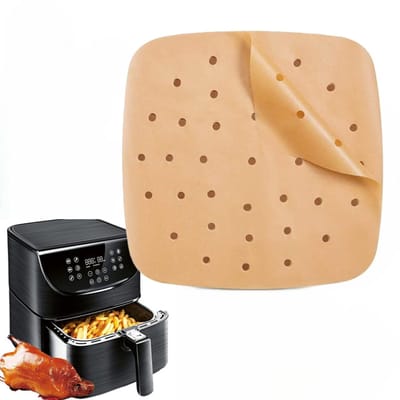 100 Stuks Airfryer bakpapier - AirFryer accesoires - XXL (23cm) - Anti aanbakvellen - Wegwerp air fryer non-stick vetvrij papier geperforeerd model - LOUZIR