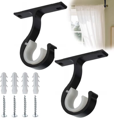 4 stuks - gordijnroedehouders - plafondmontage gordijnroede - metalen wandmontage gordijnroedehouder - met deuvelschroeven en muurankers - voor gordijnen, kledingstang en douchestang - 80×60×20mm - zwart