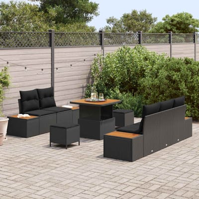 vidaXL - Tuinbank - Set - 8 - st - 7-Aantal - zitplaatsen - Zwart