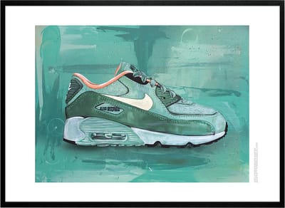 Sneaker print green 71x51 cm *ingelijst & gesigneerd