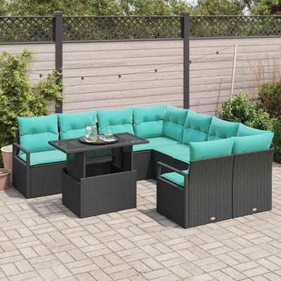 vidaXL - Tuinbank - Set - 9 - st - 8-Aantal - zitplaatsen - Zwart - en - Blauw