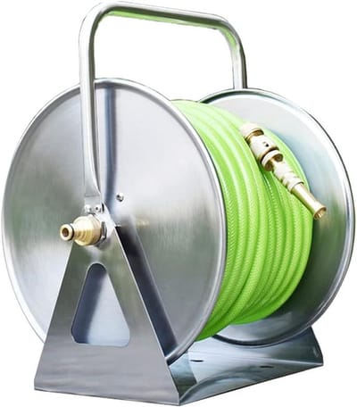 Tuinslanghaspel - Slanghouder - Tuinonderhoud - Roestvrij staal - 20 m - Zilver