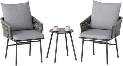Balkonset 2 personen - Tuinset - Bistroset - Grijs - Weerbestendig - 3 delig - 2 stoelen - 2 personen - Gecoat staal - Onderhoudsvrij staal