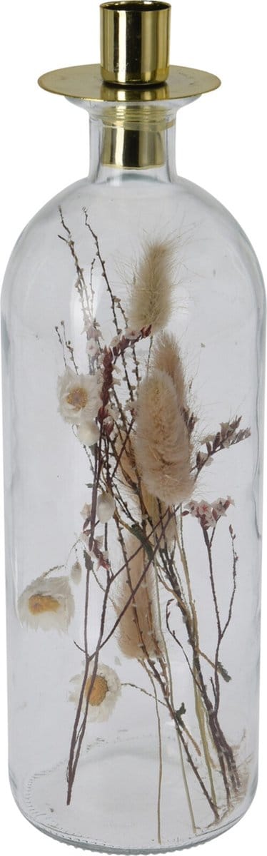 Kandelaar glas - kandelaar - droogbloemen in glas - droogbloemen boeket