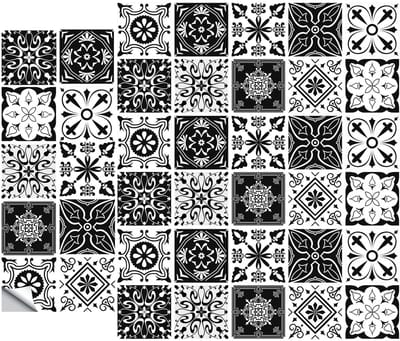 Cosensi- Tegelstickers 40 Stuks - Zelfklevende Muurstickers - Waterdicht - Zwart/Wit - 10x10 cm - Geschikt voor Glad/Plat Oppervlak