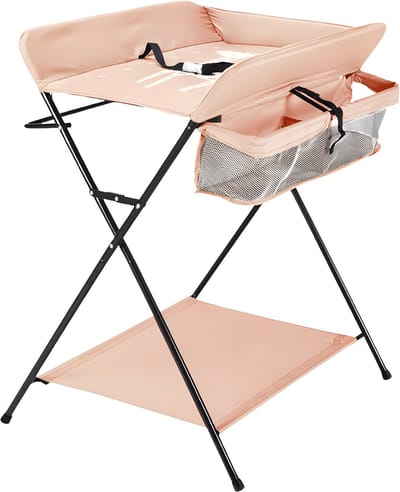 Babyverschoontafel – Verzorgingstafel - Opvouwbaar voor kinderkamer – Stabiel en veilig met opbergruimte – Max. draagvermogen 15 kg – Khaki - Zonder wielen