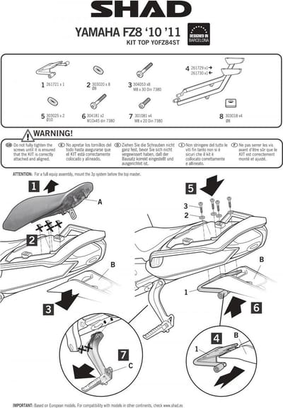 Support de top case Shad TOP MASTER pour moto Yamaha 800 FZ8 Y0FZ84ST Neuf