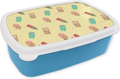 Broodtrommel Blauw - Lunchbox - Brooddoos - Patronen - IJs - Zomer - Sterren - 18x12x6 cm - Kinderen - Jongen