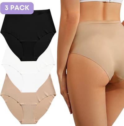 Naadloze High waist slip voor Dames - Zwart, Wit, Beige - Set van 3 - Maat S - Ultrazacht - Naadloos ondergoed dames - Seamless ondergoed dames - Invisible string - Dames slip - onzichtbaar ondergoed