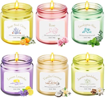 Geurkaarsen Set - Aromatherapie Kaarsen - Ontspanning Creëren - Natuurlijke Soja Was - 6 Stuks - Multicolor