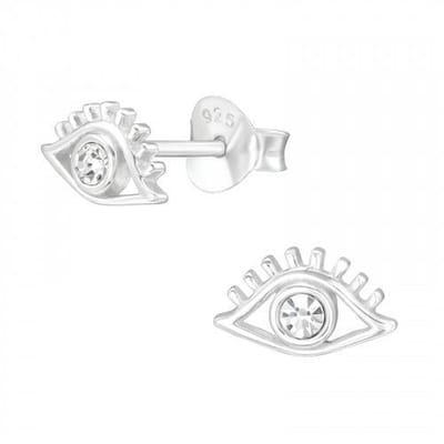 Zilveren oorstekers - oog met wimpers - 925 zilver - hypoallergeen