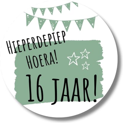 16 jaar stickers - Stickervel - Verjaardag - Groen - 20 stuks - 4 cm