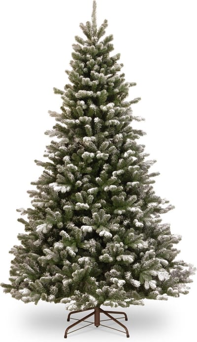 Snowy Sheffield Spruce Hinged Tree kunstkerstboom - 167 cm - Wit geflockt donkergroen - Ø109 cm - 1394 tips - Besneeuwd/Frosted - Metalen voet