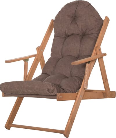 Springos Houten Ligstoel - Ligbed - Met Kussen - Verstelbaar - Weersbestendig - Bruin - Grenenhout - 90 x 71 x 103 Cm
