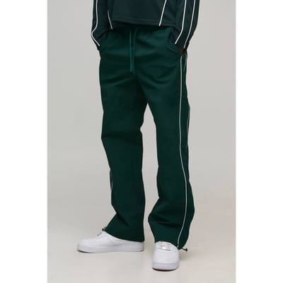 Relaxed Fit Nylon Piping Detail Track Pants | Forest | Size XL