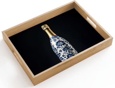 Dienblad hout 40x30 cm - Schootdienblad - Champagne - Bloemen - Goud - Chique - Borrelplank rechthoek - Plateau dienbladen