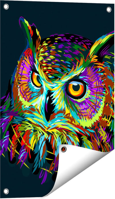 Gards Tuinposter Kleurrijke Uil - Abstract - 40x60 cm - Tuindoek - Tuindecoratie - Wanddecoratie buiten - Tuinschilderij