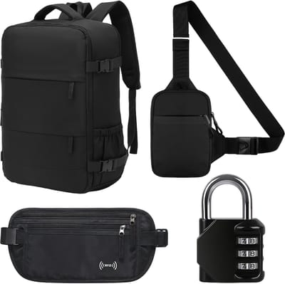 Multifunctionele reisrugzakset, driedelige antidiefstalset | Rugzak + RFID-blokkerend etui + telefoonhouder | Antidiefstalbescherming voor op reis en woon-werkverkeer