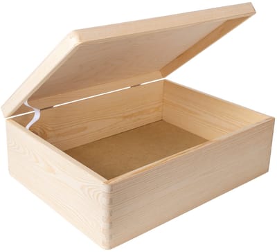 Creative Deco XL Grote houten kist met deksel | 40x30x14 cm (+/-1cm) | Geheugenkistje Houten babykistje met deksel Ongelakt kistje Zilveren scharnieren | Voor documenten Speelgoed Gereedschap