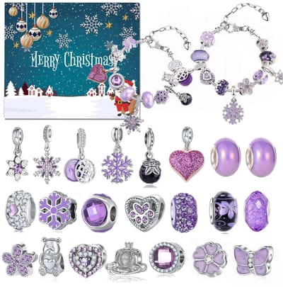 Kerst prachtige sneeuwvlok Diy kralen sieraden armband geschenkdoos paarse hartvormige armband Modieuze en veelzijdige geschenkarmband