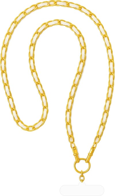 LéClé Goud Telefoonkoord - Wit Kunstleder - Crossbody ketting 120 cm