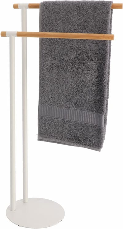 Tendance Handdoeken ophangrek/houder - badkamer - bamboe hout/metaal - 40 x 22 x 78 cm - wit