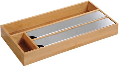 Dailygoods- Foliedispenser met snijder - Foliehouder - Rollenhouder - Bamboe - 42 x 19 x 5,4 cm - Praktische afscheurranden - Keukenorganisatie