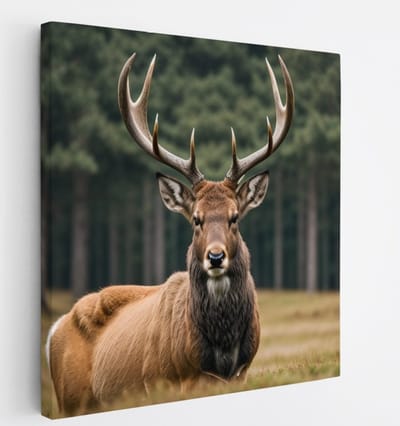 Saammp Canvas Schilderij - hert in de wei - Natuur - Dieren - 20x20 - Foto op canvas - Wanddecoratie - Muurdecoratie Woonkamer - Slaapkamer decoratie - Canvas Print