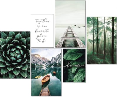Moderne Posterset Natuurdecoraties voor Woonkamer en Slaapkamer - Wanddecoratie Collage (6-delig, A3 en A4)