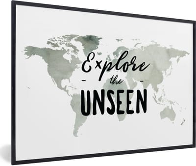 Poster in lijst - Fotolijst 90x60 cm - Posters - Wereldkaart - Wit - Quote - Posterlijst zwart - Decoratie - Wanddecoratie woonkamer - Muurdecoratie slaapkamer