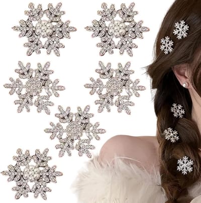 Haarclips Sneeuwvlokken - Strass Haarspeldjes - Feestelijke Aankleding - Exquise Vormgeving - 6 Stuks - Zilverkleurig