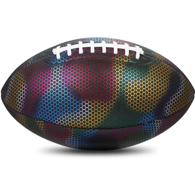 Holografische Reflecterende Voetbal Gloeiende Lichtgevende Rugby Indoor Outdoor Lederen Voetbal Cadeaus voor veelkleurig