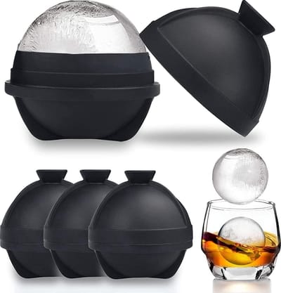 Scoby - IJsballen Set - Grote Whiskey Stones - Ronde IJsklontjes - Cocktails en Frisdrank - Lekvrij - Siliconen - Ø 6 cm - Zwart - 3 Stuks