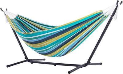 Hangmat met standaard - Schommelbed buiten - Ontspannen in de tuin - Zelfnivellerend - 300kg capaciteit - gestreept