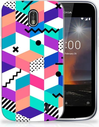 Nokia 1 TPU Hoesje Blokken Kleurrijk