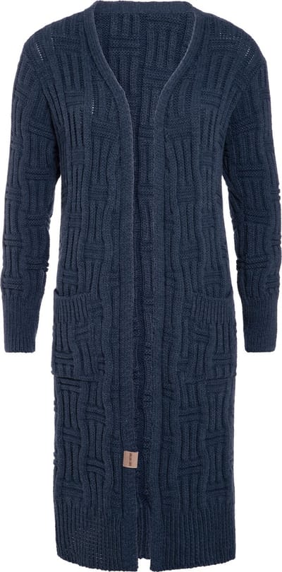 Knit Factory Bobby Lang Gebreid Vest - Cardigan voor de herfst en winter - Donkerblauw damesvest - Lang vest tot over de knie - Grof gebreid vest uit 30% wol en 70% acryl - Jeans - 40/42 - Met steekzakken