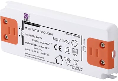 TRU COMPONENTS TC-YSL12F-2400500 LED-transformator Constante spanning 12 W 0.5 A 24 V/DC Geschikt voor meubels, Overspanning, Montage op ontvlambare