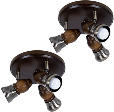 Plafondlamp hout rustiek woonkamer vintage plafondlamp hout rustiek, draaibaar, metaal messing, 3x E14, DxH 24x13 cm, set van 2