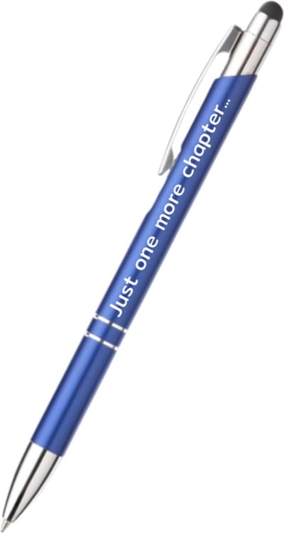 Akyol - just one more chapter... pen - blauw - gegraveerd - Motivatie pennen - collega - pen met tekst - leuke pennen - grappige pennen - werkpennen - stagiaire cadeau - cadeau - bedankje - afscheidscadeau collega - welkomst cadeau - met soft touch