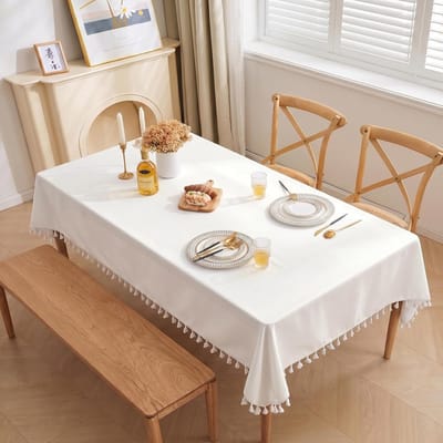 KZQ Modern Wasbaar Tafelkleed Met Lotuseffect En Franjes 140x180 Cm Crèmewit Waterafstotend Voor Keuken Eettafel En Feestjes