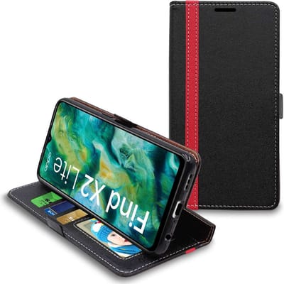 ebestStar - Hoes geschikt voor Oppo Find X2 Lite, Wallet Etui, Book case hoesje, Zwart, Rood